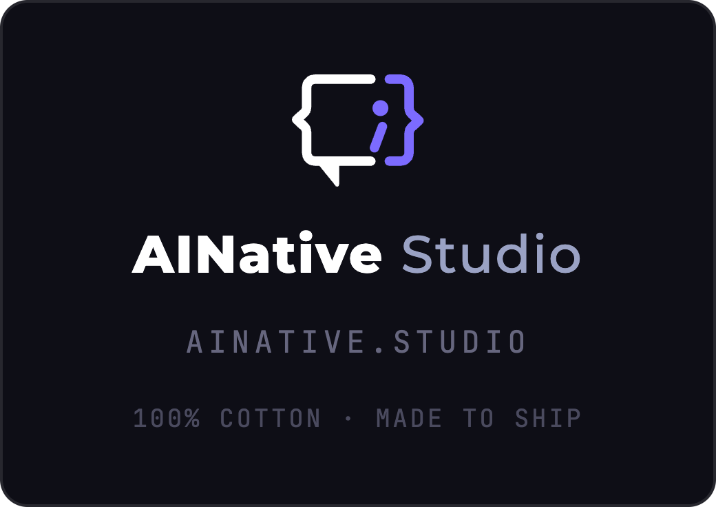 AINative tee inside-neck label print — stacked lockup, woven or heat-transfer