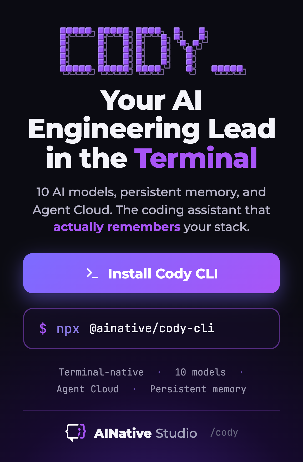 Cody CLI ad flyer 3x4 — AI code assistant for the terminal