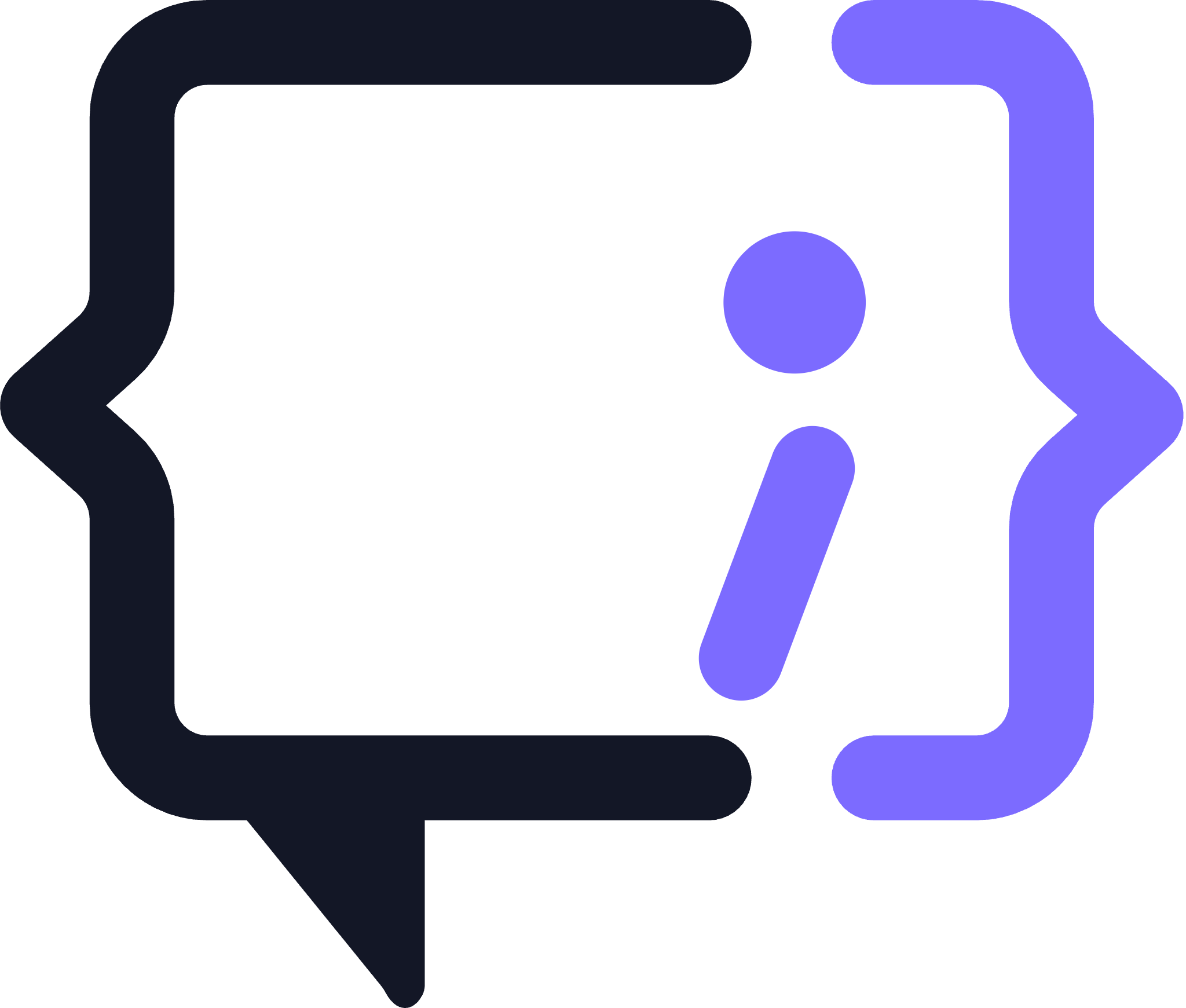 AINative Studio logo mark — violet and ink chat bubble formed by curly braces with an i