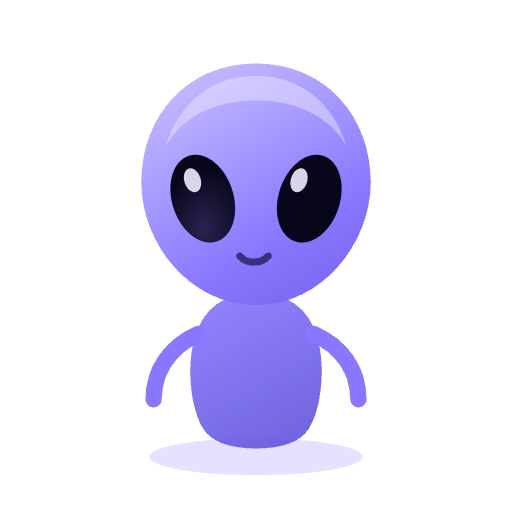 The Visitor mascot — AINative gradient alien character, transparent PNG 512px